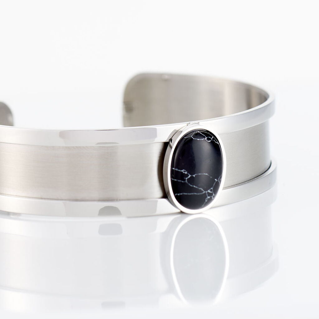 Bracelet Jonc Eline Acier Blanc Pierre De Synthese - Bracelets joncs Femme | Histoire d’Or