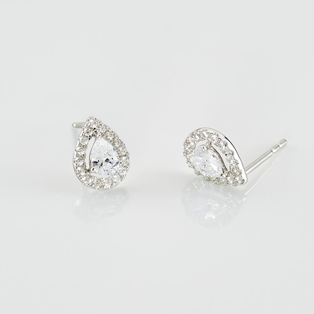 Boucles D'oreilles Puces Hildana Or Blanc Oxyde De Zirconium - Clous d'oreilles Femme | Histoire d&rsquo;Or