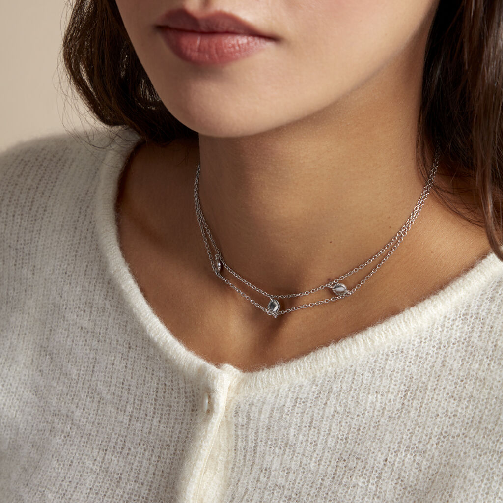 Collier Sixties Argent Blanc - Ras de cou Femme | Histoire d’Or