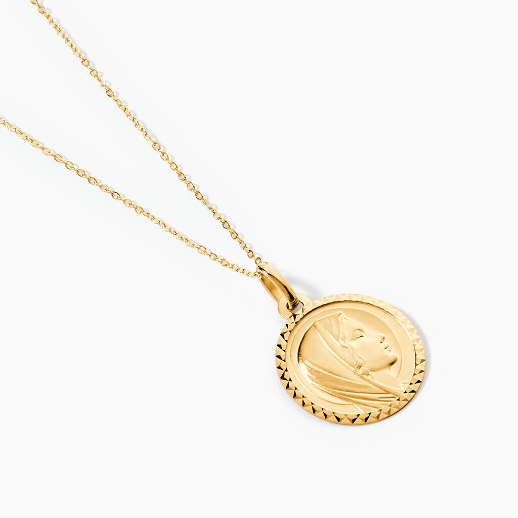 Pendentif Vierge Rond Strie Or Jaune - Pendentifs Bapt&ecirc;me Famille | Histoire d&rsquo;Or