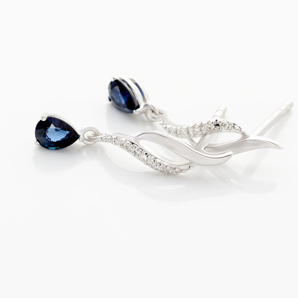 Boucles D'oreilles Puces Nolia Or Blanc Saphir Et Diamant - Boucles d'oreilles pendantes Femme | Histoire d’Or