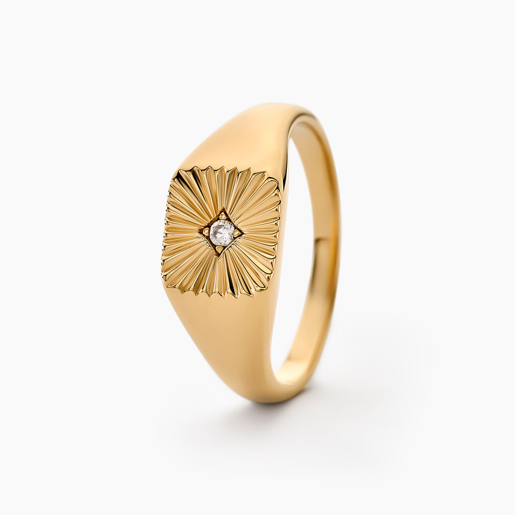 Chevaliere Plaqu&eacute; Or Erditse Oxyde De Zirconium - Bagues solitaires Femme | Histoire d&rsquo;Or