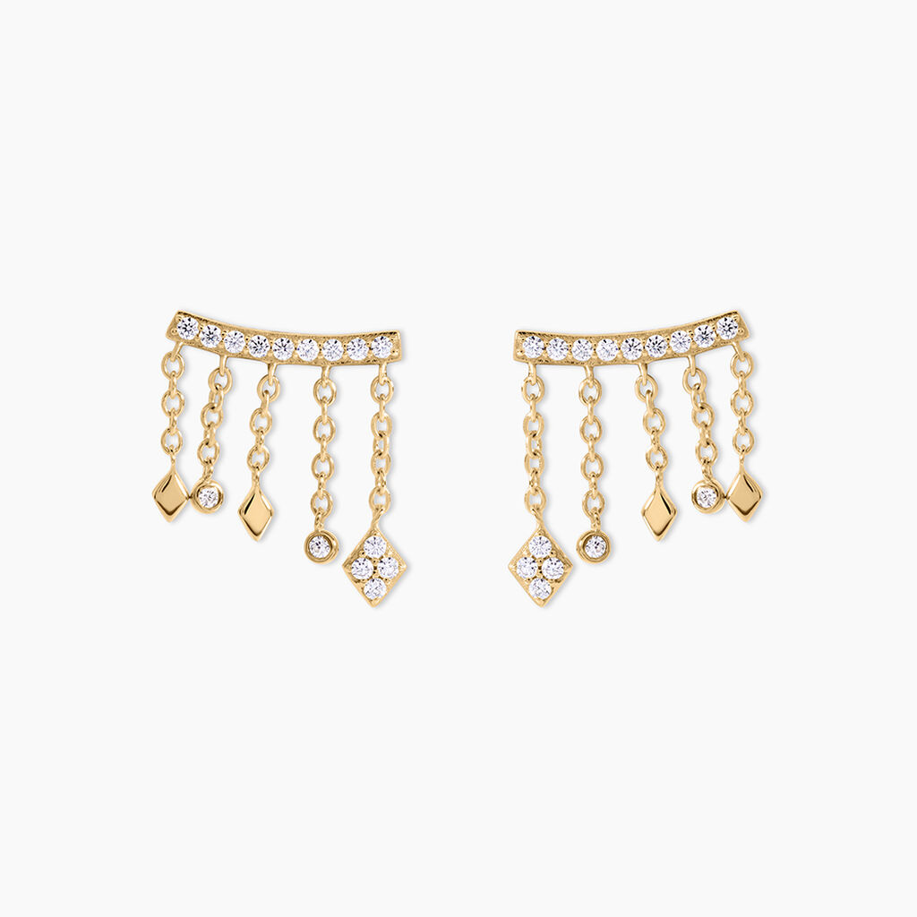 Boucles D'Oreilles Pendantes Eclat D'Etoile Argent Dor&eacute; A L'Or 750/1000 Oxyde De Zirconium - Boucles d'oreilles pendantes Femme | Histoire d&rsquo;Or