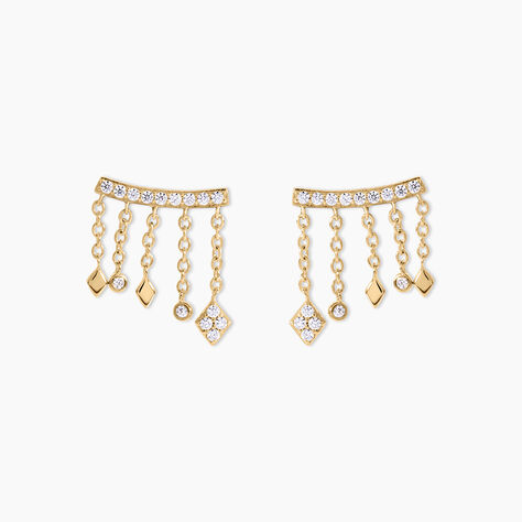 Boucles D'Oreilles Pendantes Eclat D'Etoile Argent Dor&eacute; A L'Or 750/1000 Oxyde De Zirconium - Boucles d'oreilles pendantes Femme | Histoire d&rsquo;Or