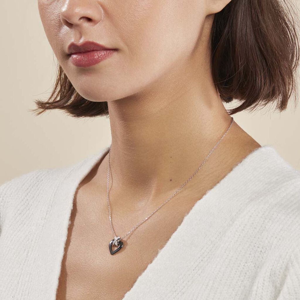 Collier Nolwen Argent Blanc Céramique Et Oxyde De Zirconium - Colliers Coeur Femme | Histoire d’Or