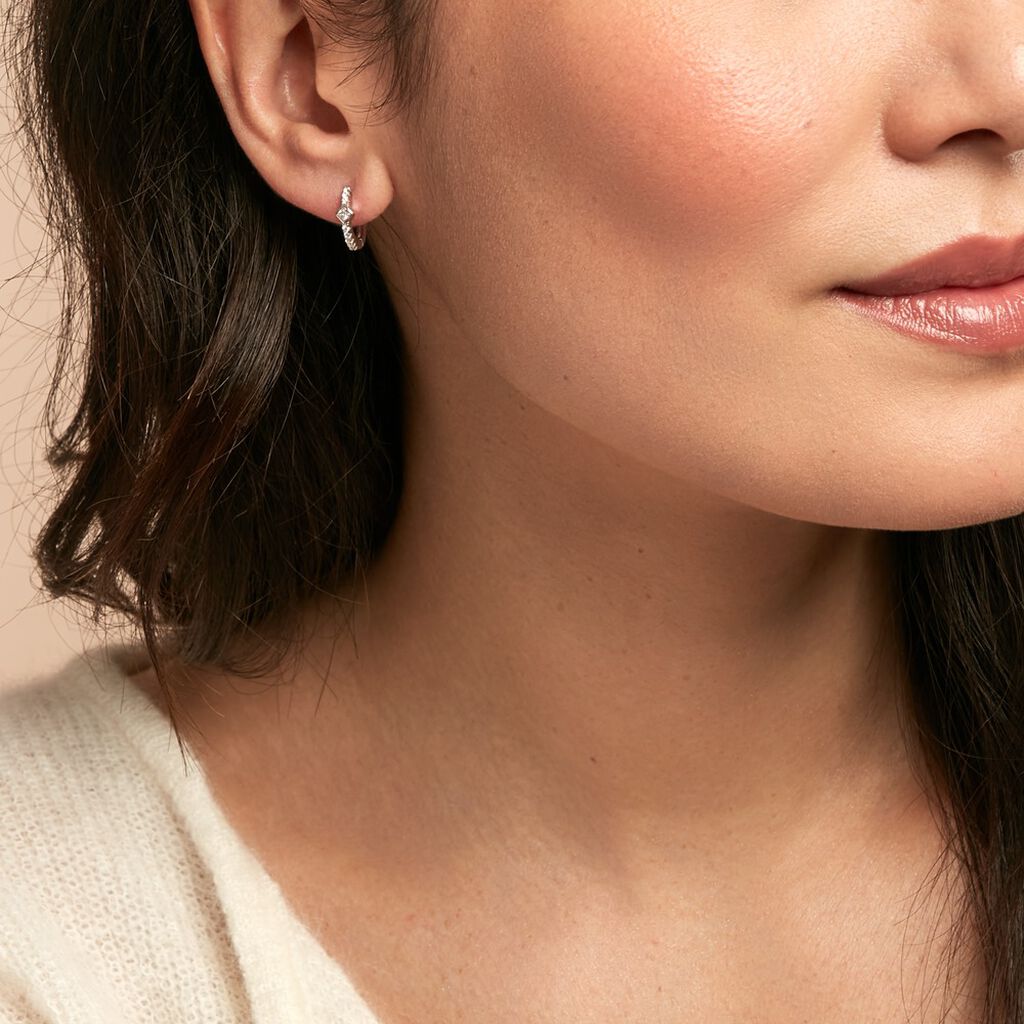 Créoles Fane Argent Rhodié Oxyde De Zirconium - Boucles d'oreilles créoles Femme | Histoire d’Or