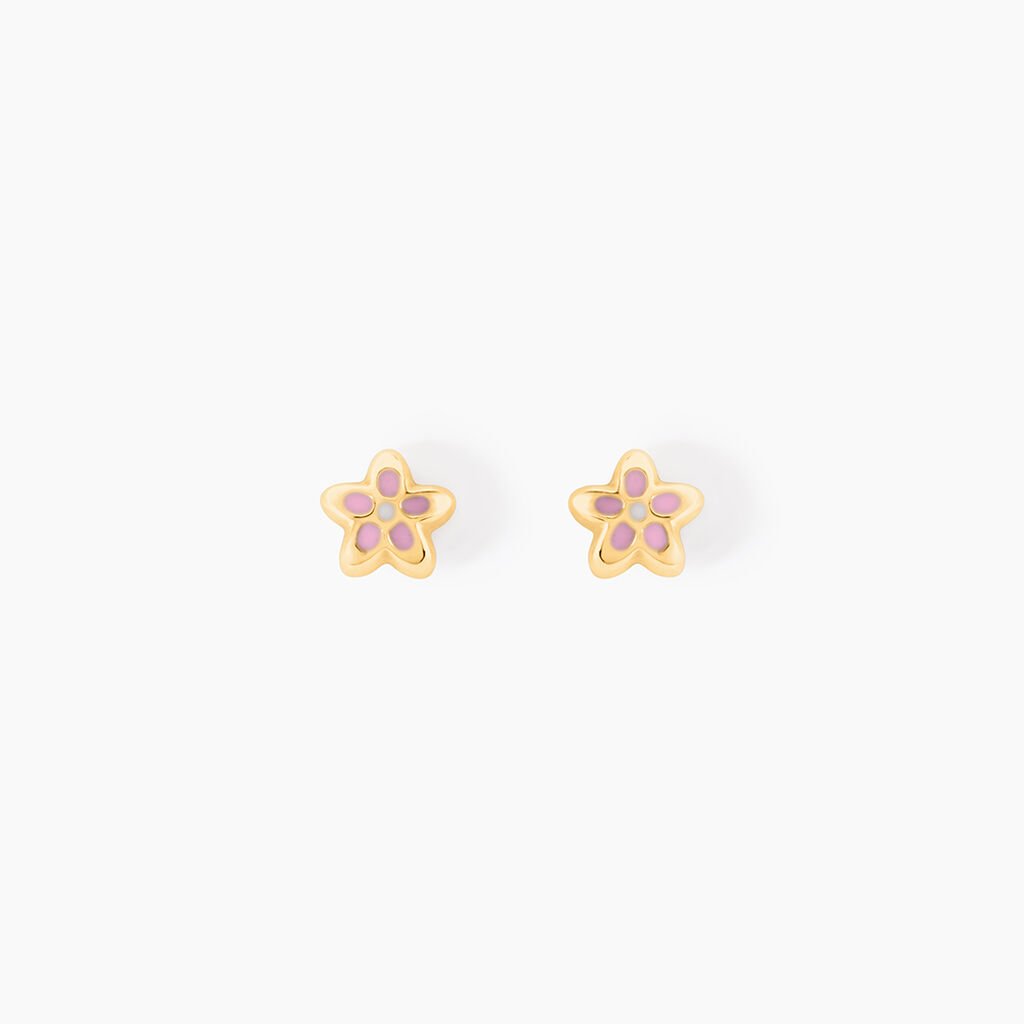 Boucles D'oreilles Puces Fleur Email Or Jaune - Clous d'oreilles Enfant | Histoire d’Or