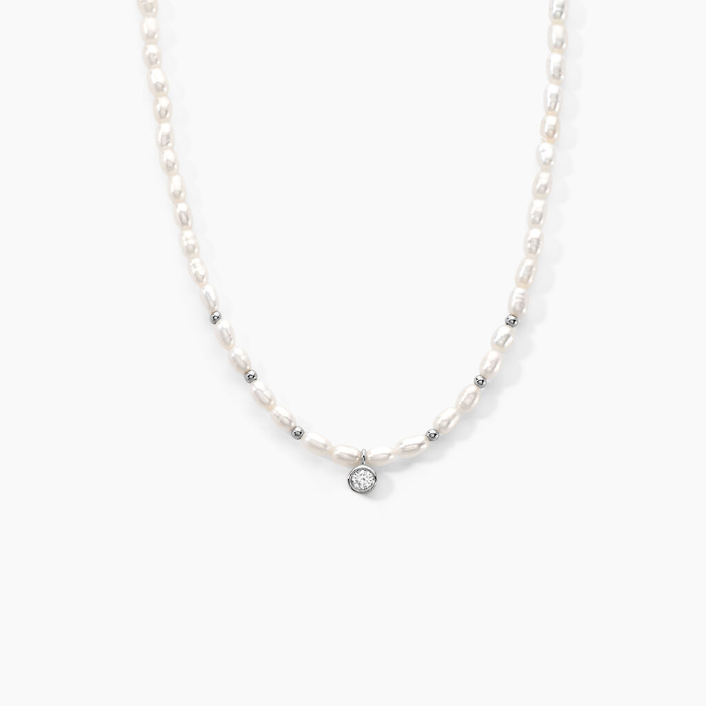 Collier Perlissima Argent Blanc Oxyde Et Perle De Culture - Colliers Femme | Histoire d’Or