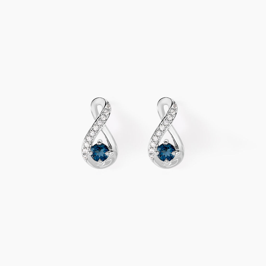 Boucles D'oreilles Puces Augusta Or Blanc Topaze Et Oxyde De Zirconium - Clous d'oreilles Femme | Histoire d’Or