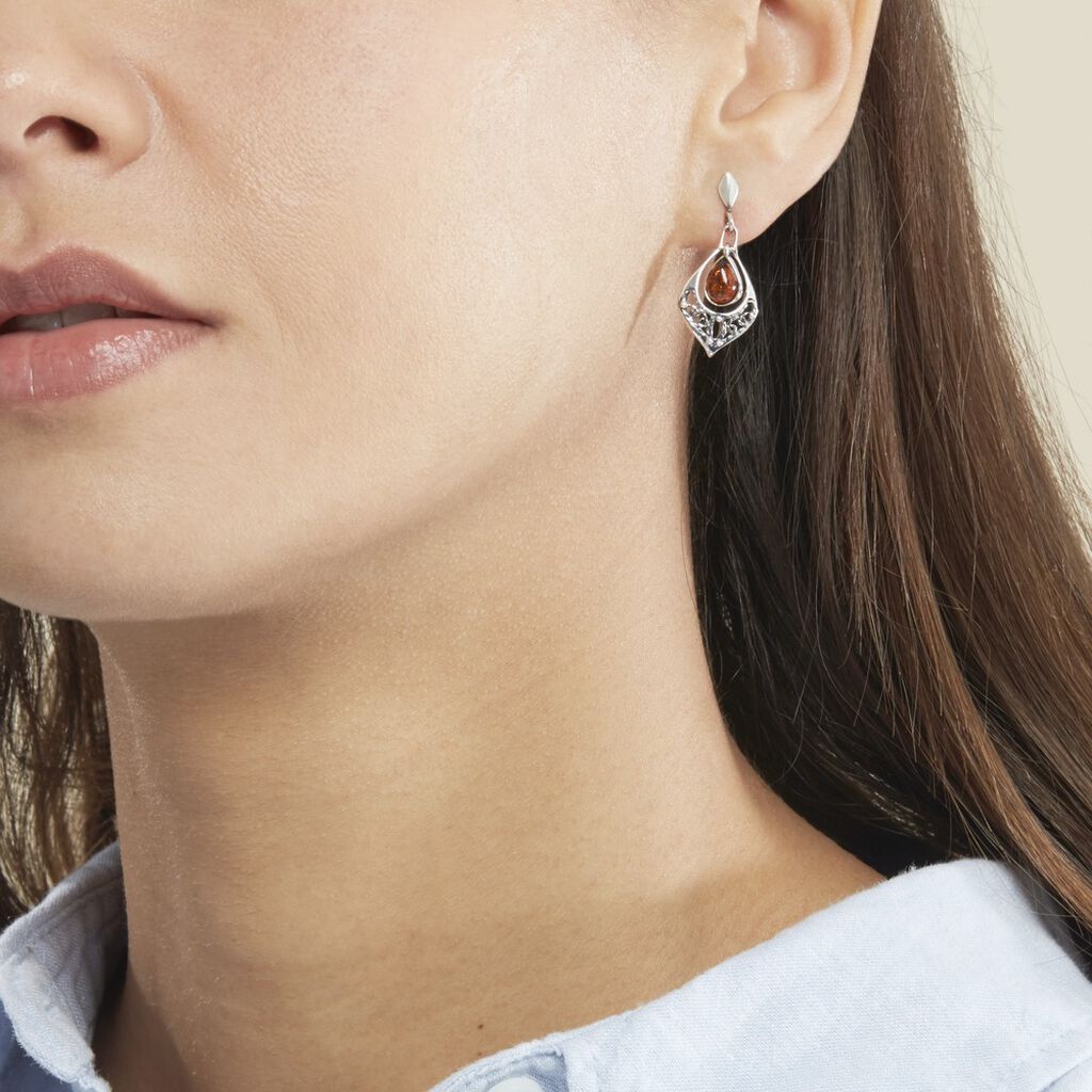 Boucles D'oreilles Pendantes Doralyn Argent Blanc Ambre - Boucles d'oreilles fantaisie Femme | Histoire d’Or