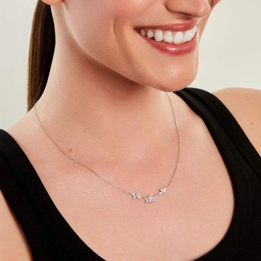 Collier Wanda Argent Blanc Oxyde De Zirconium - Colliers Plume Femme | Histoire d&rsquo;Or