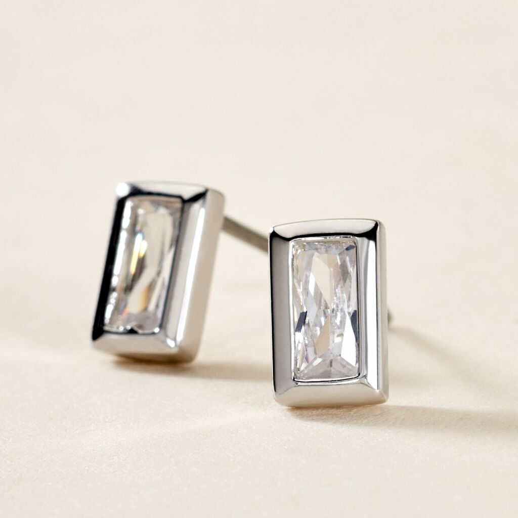 Boucles D'oreilles Puces Royale Argent Blanc Oxyde De Zirconium - Boucles d'oreilles fantaisie Femme | Histoire d’Or