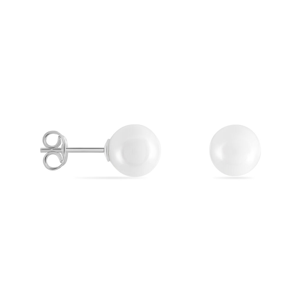 Boucles D'oreilles Puces Orbe Argent Blanc Céramique - Boucles d'oreilles fantaisie Femme | Histoire d’Or