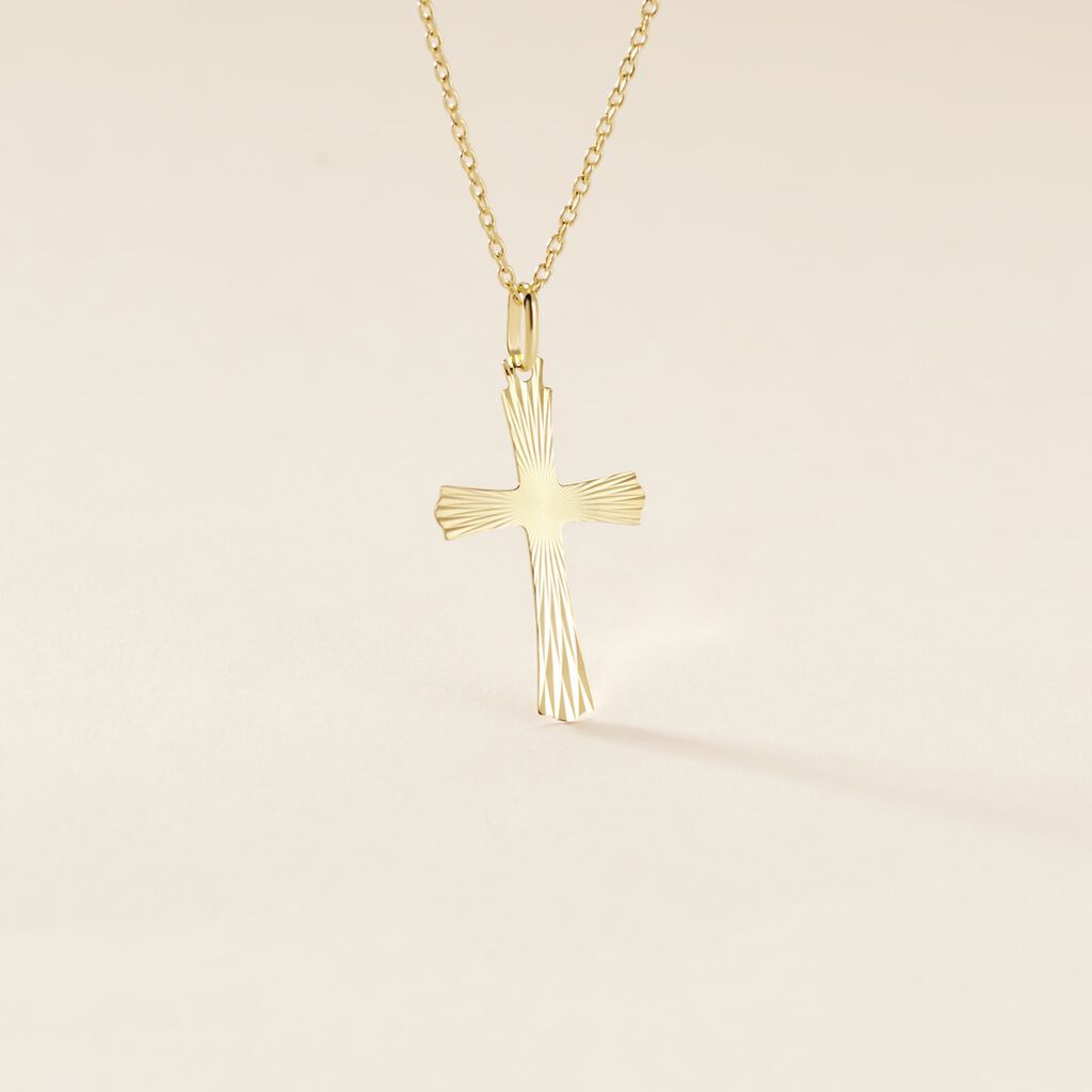 Pendentif Benny Croix Ciselee Or Jaune - Pendentifs Bapt&ecirc;me Famille | Histoire d&rsquo;Or