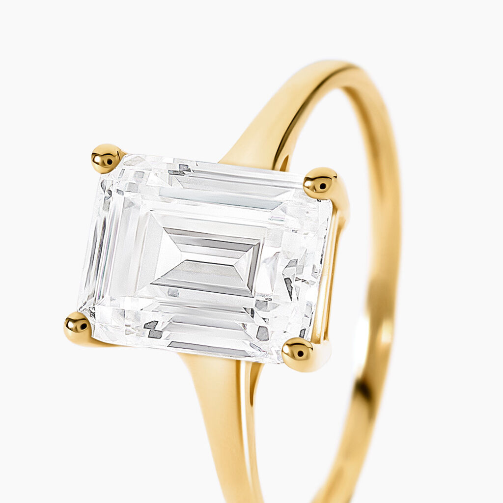 Bague Gatsby Argent Dor&eacute; A L'Or 750/1000 Oxyde De Zirconium - Bagues avec pierre Femme | Histoire d&rsquo;Or
