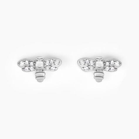 Boucles D'oreilles Puces Argent Blanc Bee Good Oxyde De Zirconium - Boucles d'oreilles fantaisie Femme | Histoire d’Or