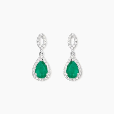 Boucles D'oreilles Puces Sissi Or Blanc Diamant Et Emeraude - Boucles d'oreilles pendantes Femme | Histoire d&rsquo;Or