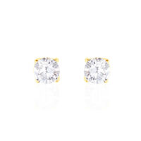 Boucles D'oreilles Puces Or Jaune Diamants Synthetique