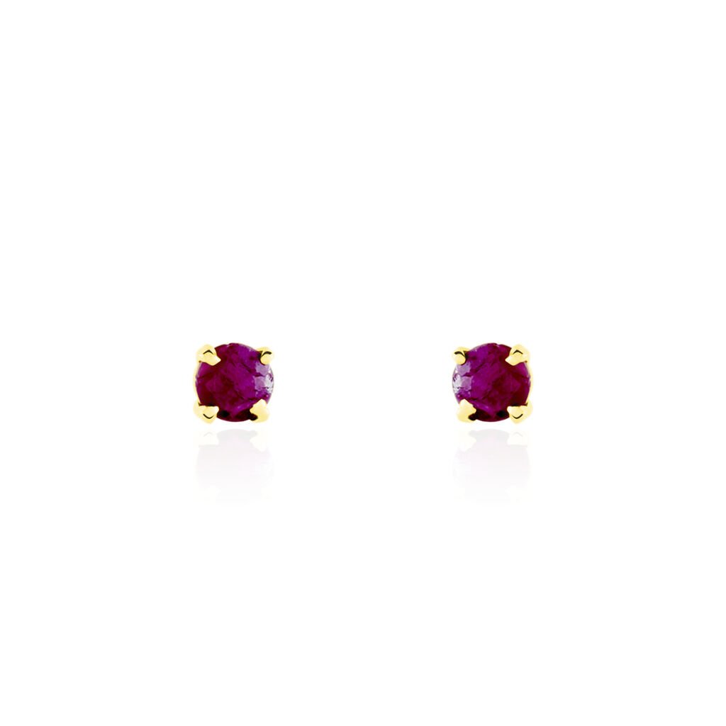 Boucles D'oreilles Puces Elea Serti Griffe Or Jaune Rubis - Clous d'oreilles Femme | Histoire d’Or