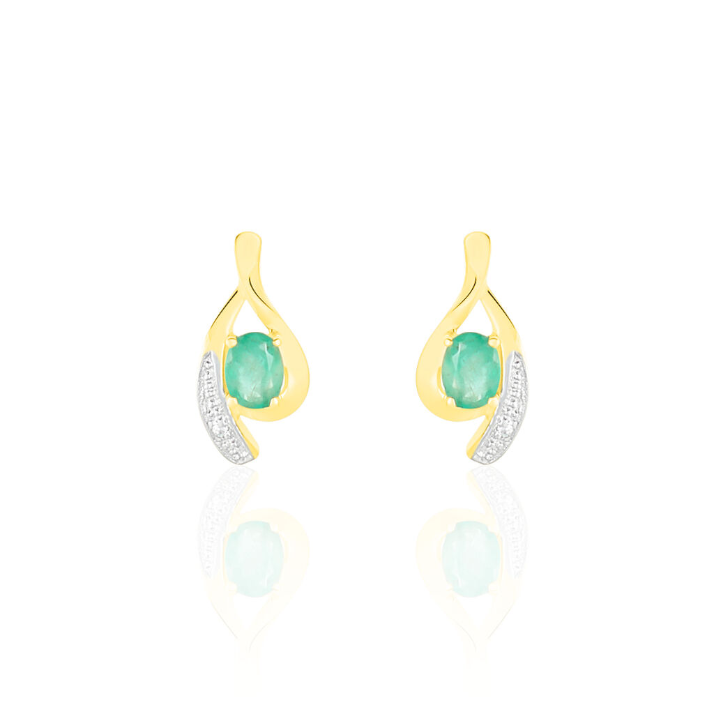 Boucles D'oreilles Puces Sagesse Or Jaune Emeraude Et Diamant - Clous d'oreilles Femme | Histoire d’Or