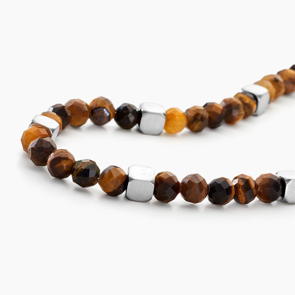 Bracelet Oleg Acier Blanc Oeil De Tigre - Bracelets Homme | Histoire d’Or