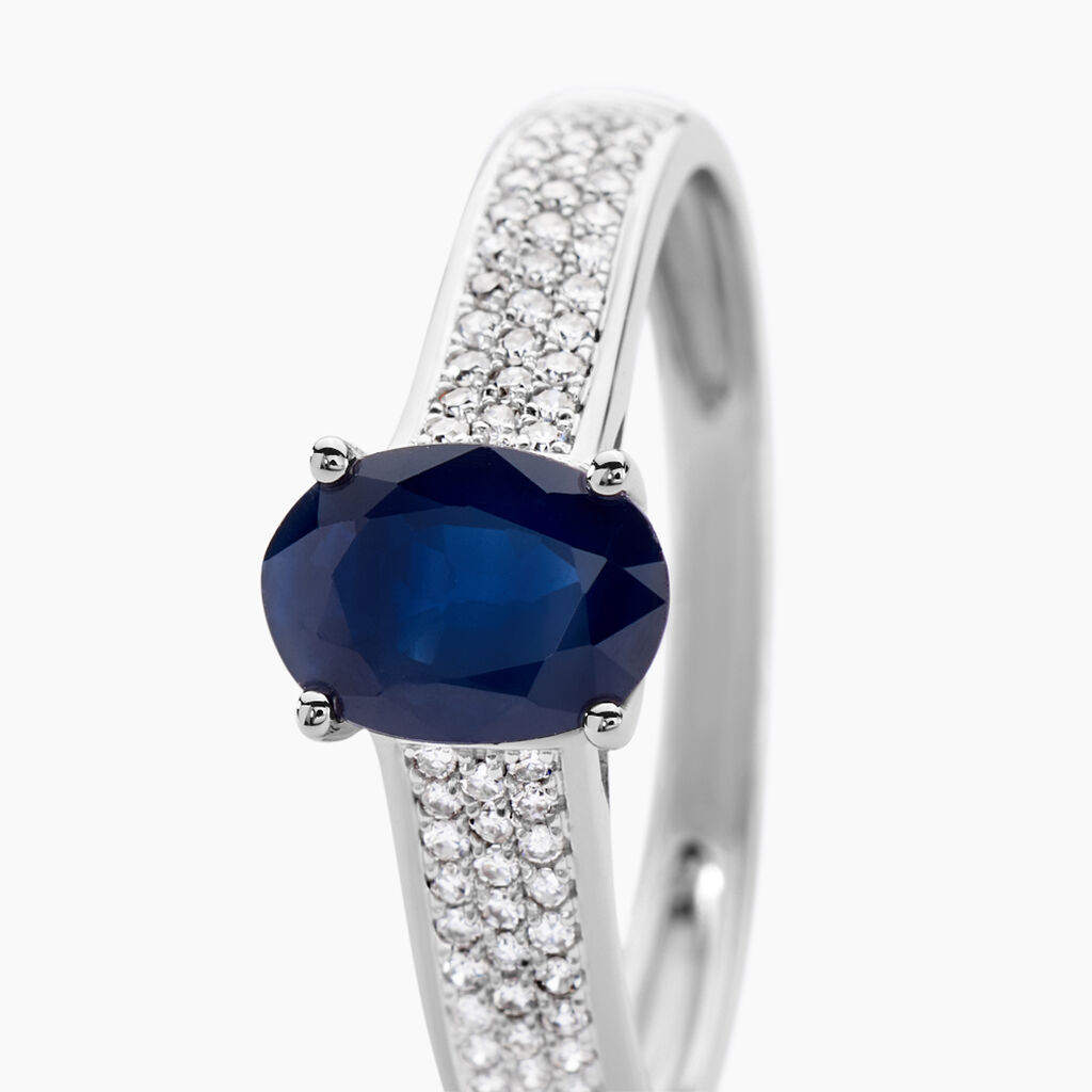 Bague Solitaire Or Blanc Crista Saphir Diamants - Bagues solitaires Femme | Histoire d’Or