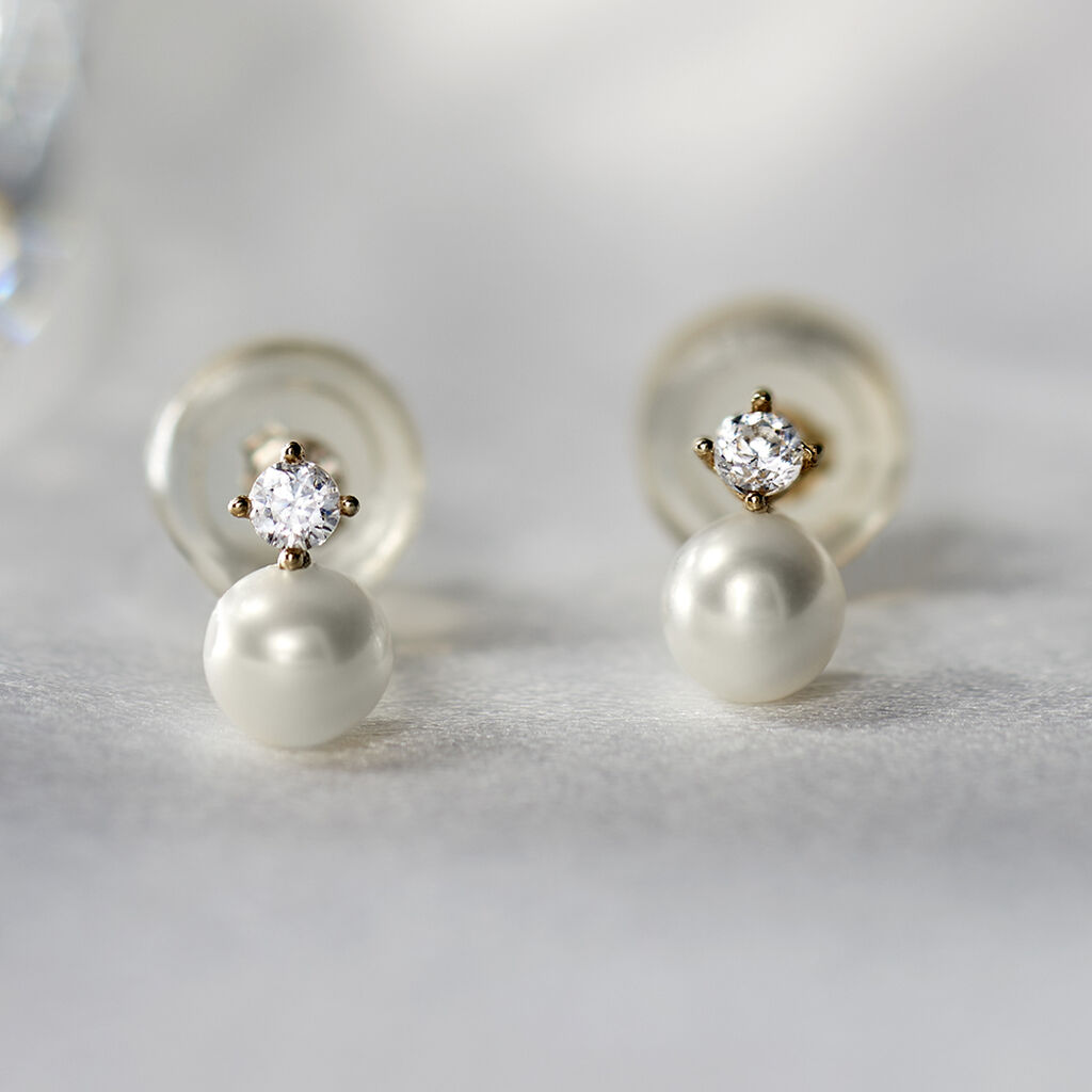 Boucles D'oreilles Puces Eolande Or Jaune Perle De Culture - Clous d'oreilles Femme | Histoire d’Or