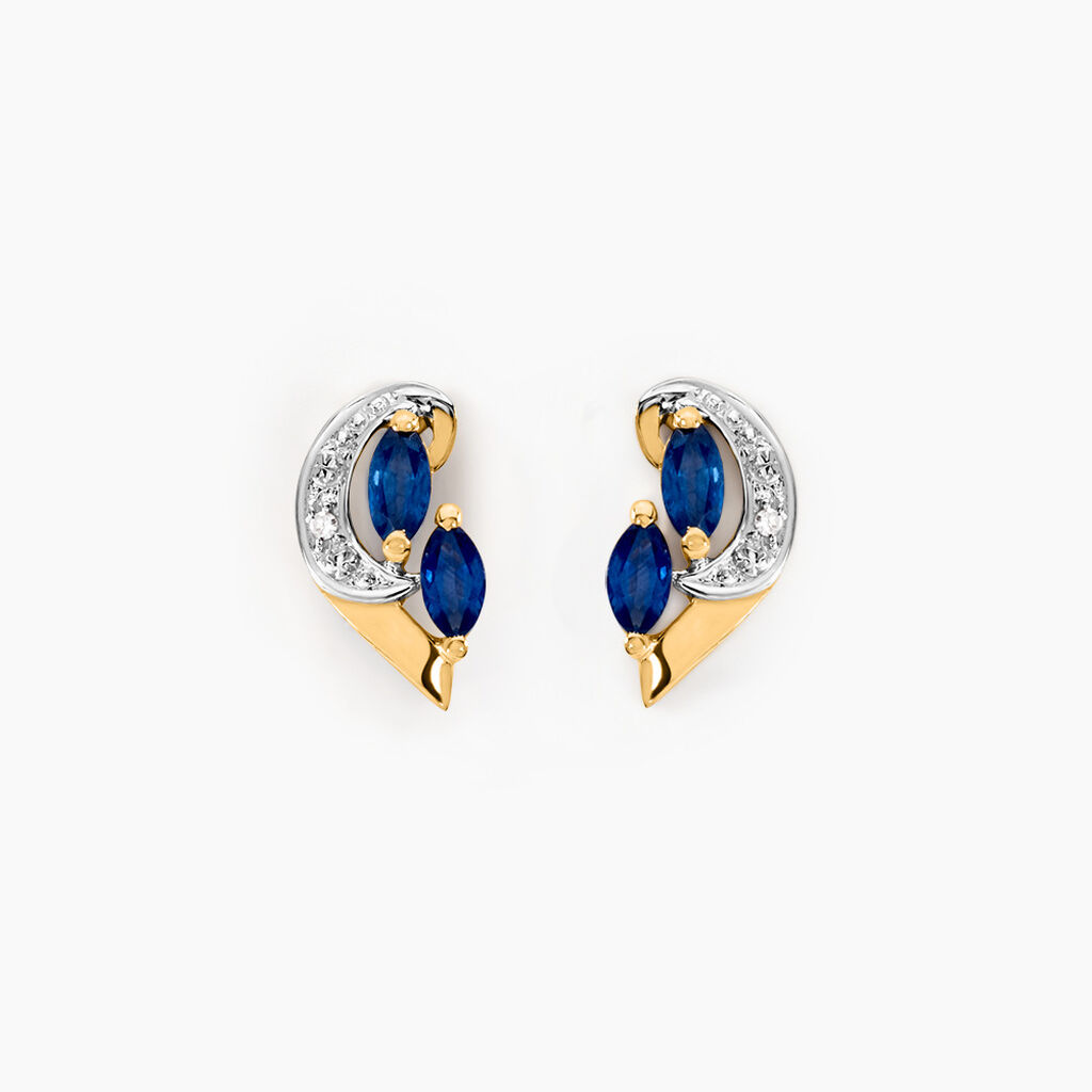 Boucles D'oreilles Puces Sakina Or Jaune Saphir Et Diamant Et Divers - Clous d'oreilles Femme | Histoire d’Or