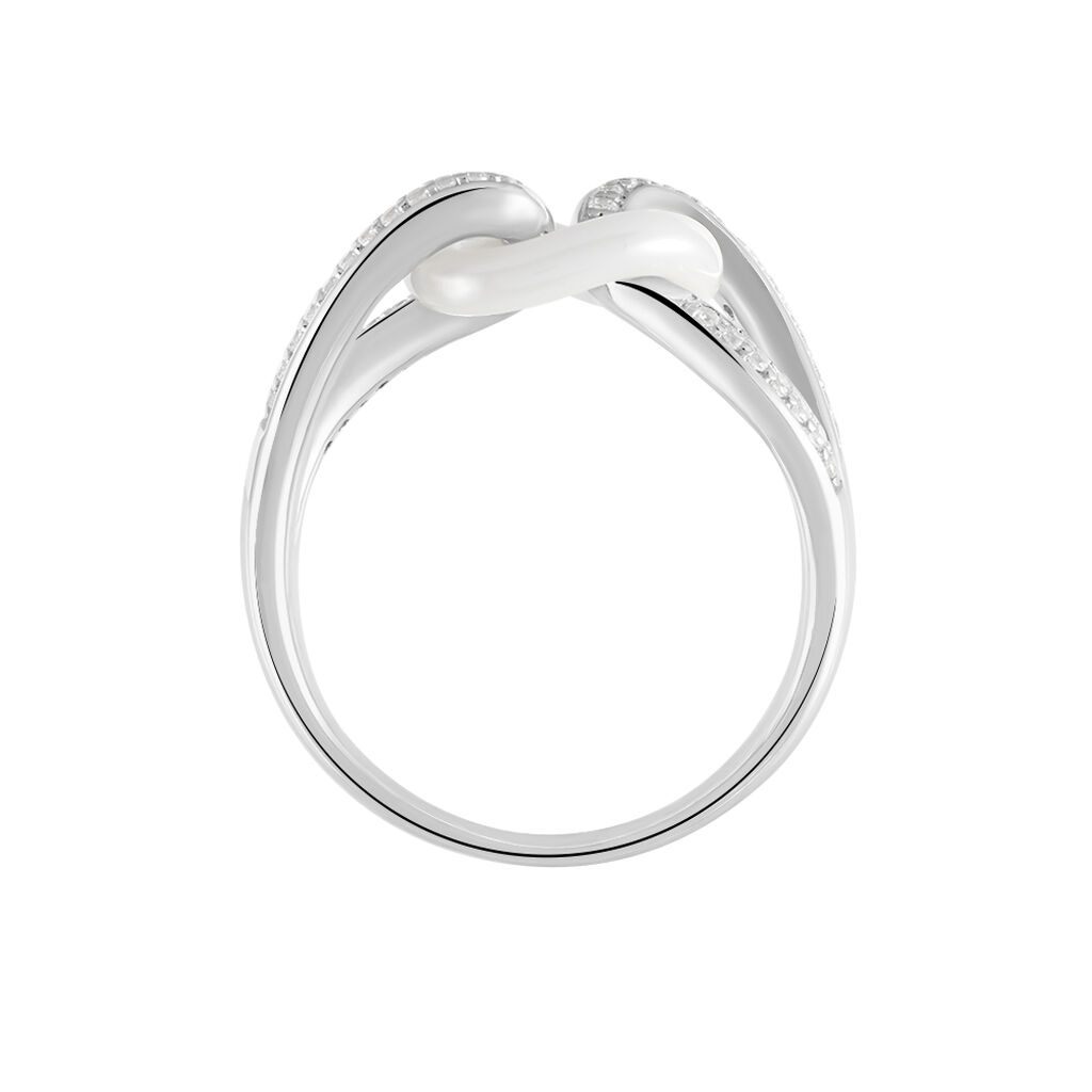 Bague Link Argent Blanc C&eacute;ramique Et Oxyde De Zirconium - Bagues avec pierre Femme | Histoire d&rsquo;Or