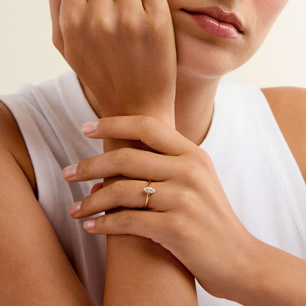 Bague Ivy Acier Jaune Oxyde De Zirconium - Solitaires classiques Femme | Histoire d&rsquo;Or