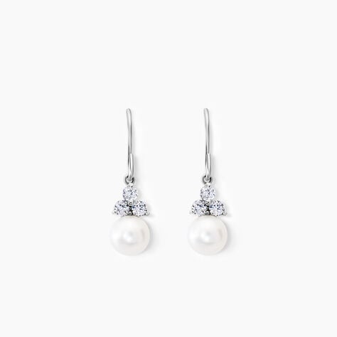 Boucles D'oreilles Pendantes Taissia Or Blanc Perle Culture Et Oxyde - Boucles d'oreilles pendantes Femme | Histoire d&rsquo;Or