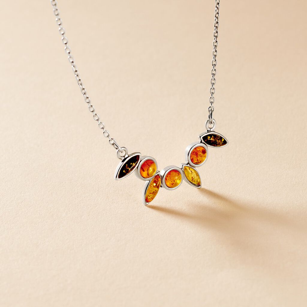 Collier Argent Blanc Sylvaincine Ambre - Colliers fantaisie Femme | Histoire d&rsquo;Or