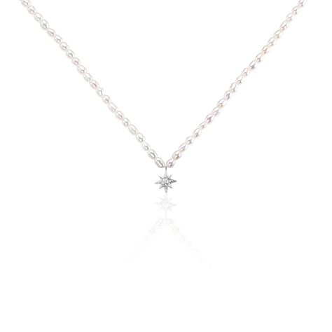 Collier Shelah Argent Blanc Perle De Culture Oxyde De Zirconium - Colliers Femme | Histoire d&rsquo;Or