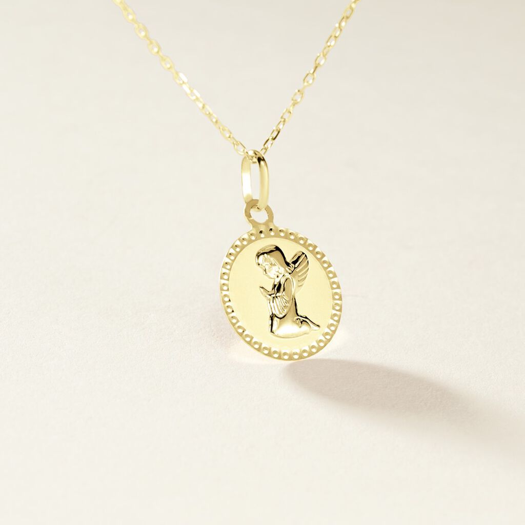 Pendentif Ange Rond Cisele Or Jaune - Pendentifs Baptême Famille | Histoire d’Or