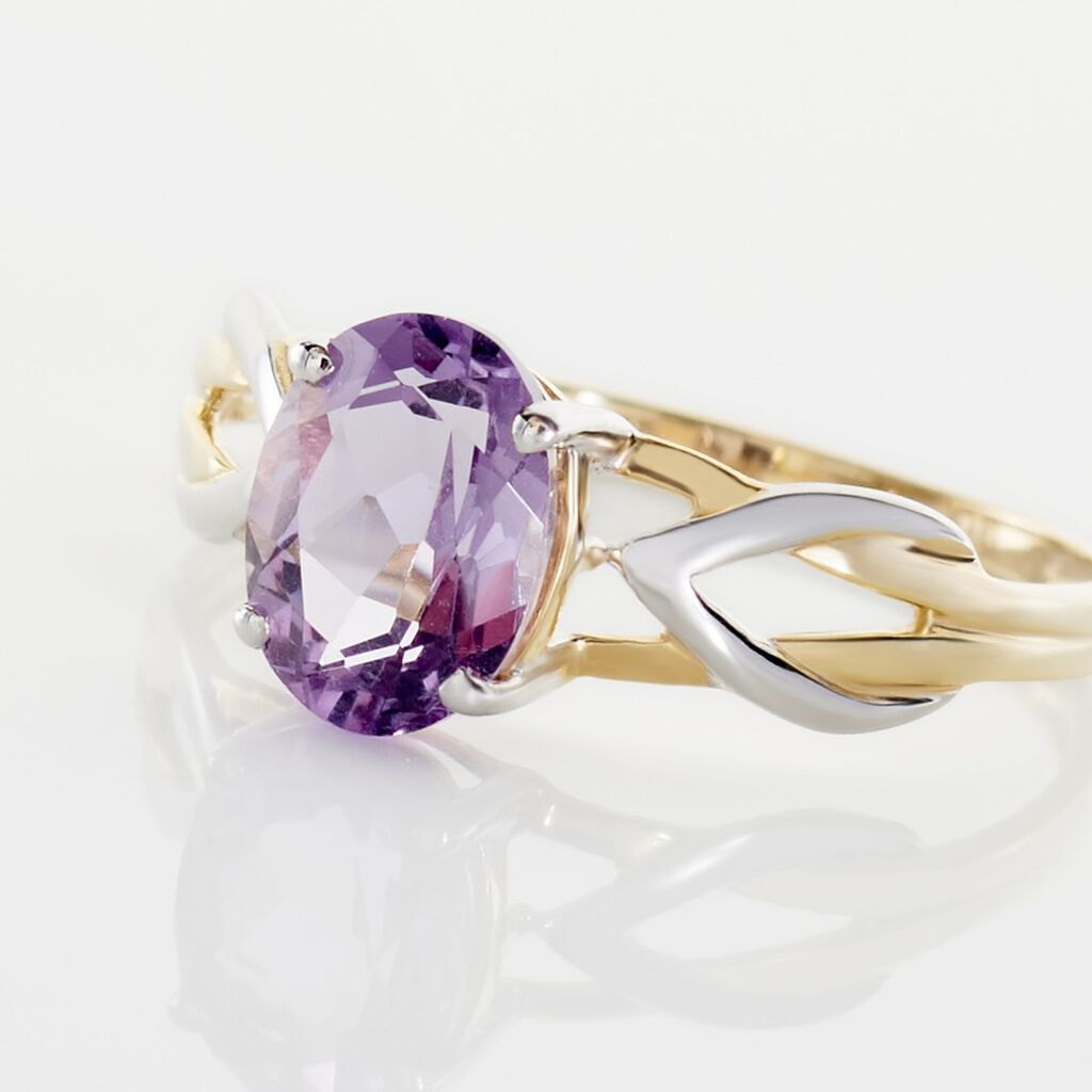 Bague Or Bicolore Bonnie Am&eacute;thyste - Bagues solitaires Femme | Histoire d&rsquo;Or