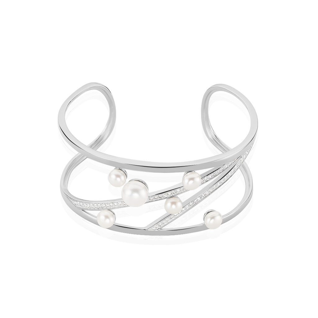 Bracelet Jonc Nissi Argent Blanc Perle De Culture Oxyde De Zirconium - Bracelets joncs Femme | Histoire d’Or