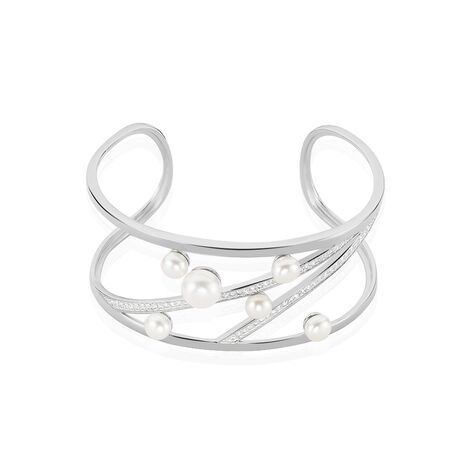 Bracelet Jonc Nissi Argent Blanc Perle De Culture Oxyde De Zirconium - Bracelets joncs Femme | Histoire d’Or