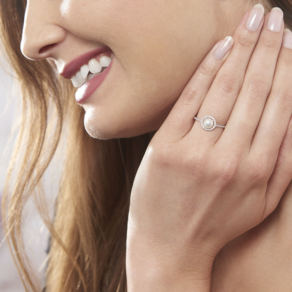 Bague Suada Argent Blanc Perle De Culture Et Oxyde De Zirconium - Bagues avec pierre Femme | Histoire d’Or