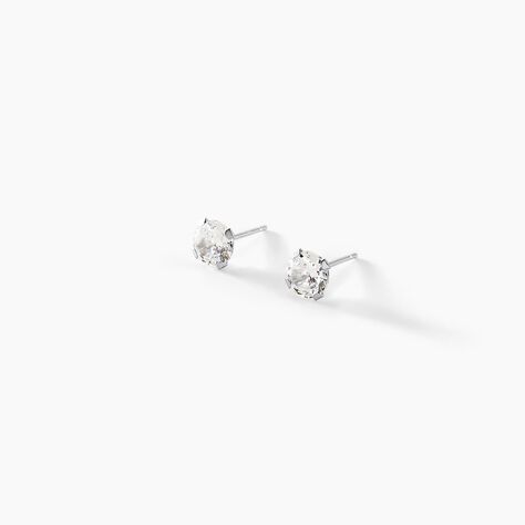 Boucles D'oreilles Puces Eddie Or Blanc Oxyde De Zirconium - Clous d'oreilles Femme | Histoire d&rsquo;Or