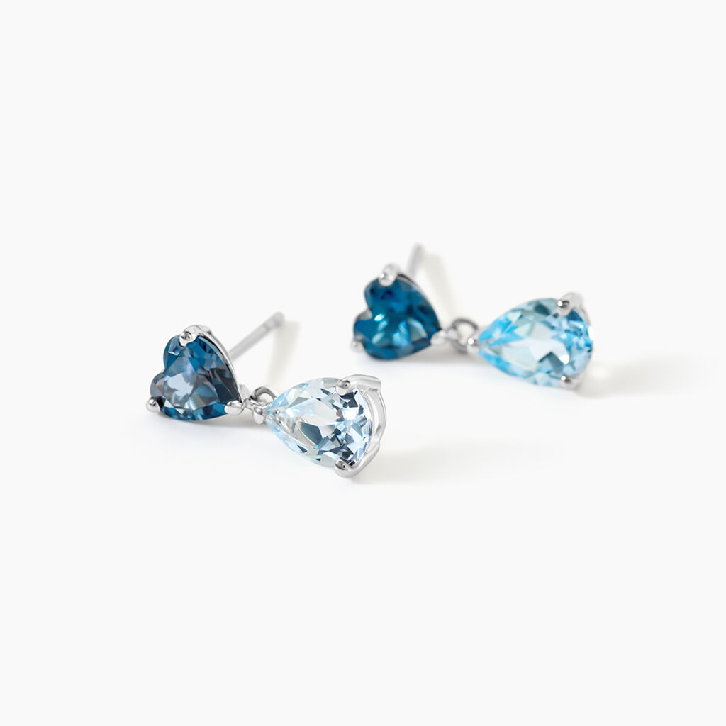 Boucles D'oreilles Puces Lenuta Or Blanc Topaze Bleu Sky Topaze - Clous d'oreilles Femme | Histoire d&rsquo;Or