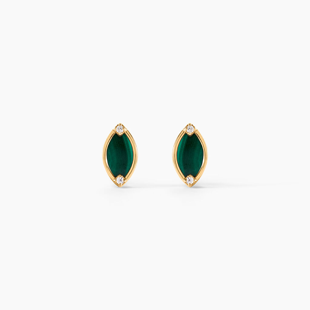 Boucles D'Oreilles Puces Chelo Or Jaune Malachite Oxyde De Zirconium - Clous d'oreilles Femme | Histoire d&rsquo;Or