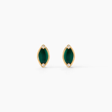 Boucles D'Oreilles Puces Chelo Or Jaune Malachite Oxyde De Zirconium - Clous d'oreilles Femme | Histoire d&rsquo;Or