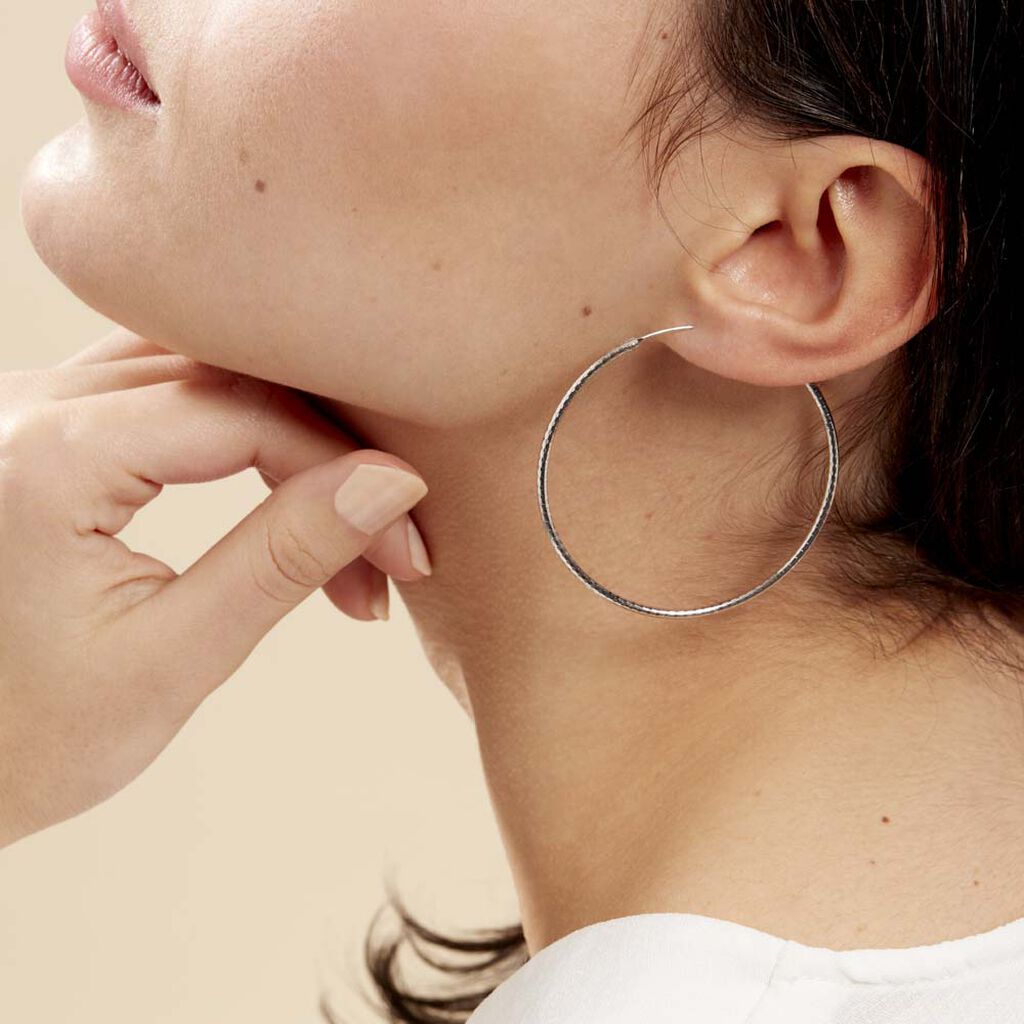Créoles Argent Blanc Agathe - Boucles d'oreilles créoles Femme | Histoire d’Or