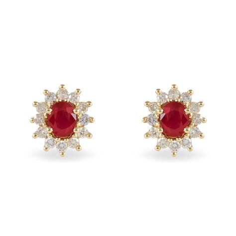 Boucles D'oreilles Puces Vladimir Or Jaune Diamant Et Rubis - Clous d'oreilles Femme | Histoire d&rsquo;Or
