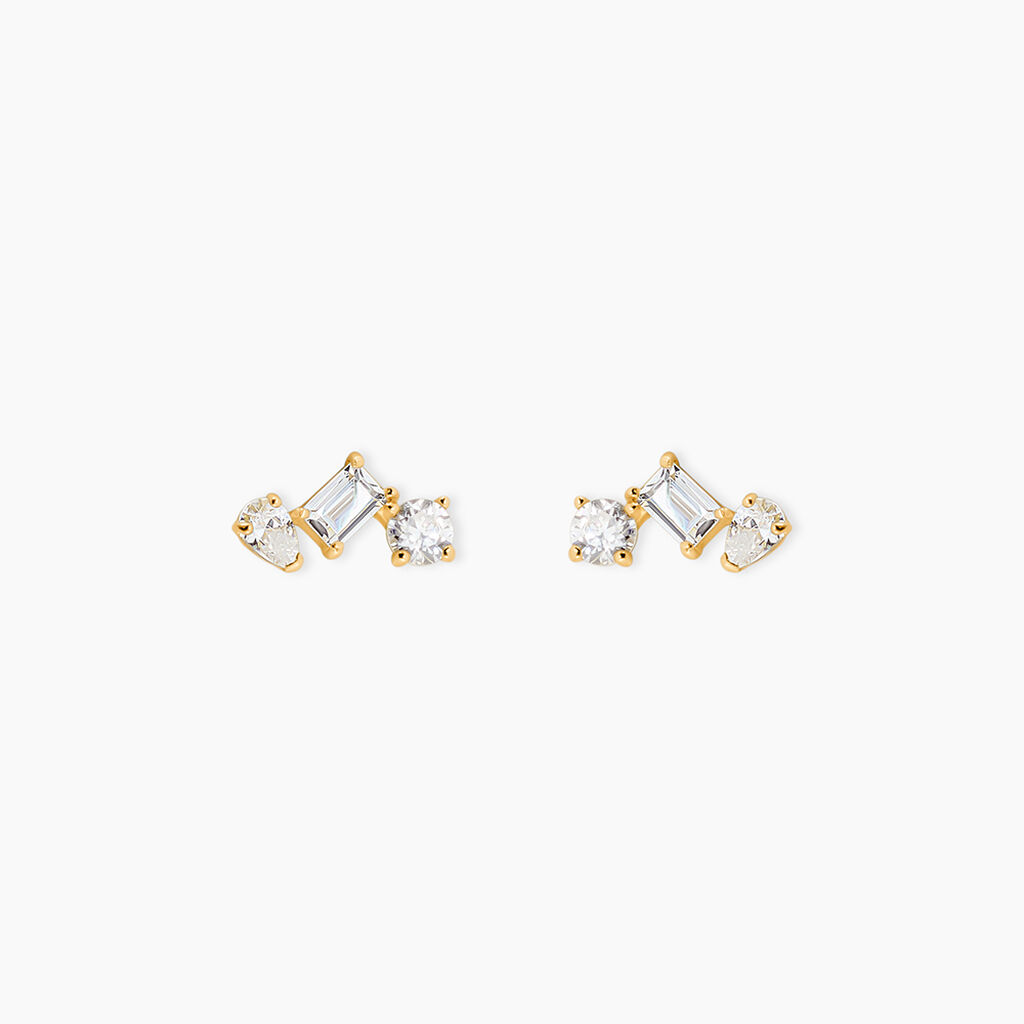 Boucles D'Oreilles Puces Diren&ccedil; Or Jaune Oxyde De Zirconium - Clous d'oreilles Femme | Histoire d&rsquo;Or