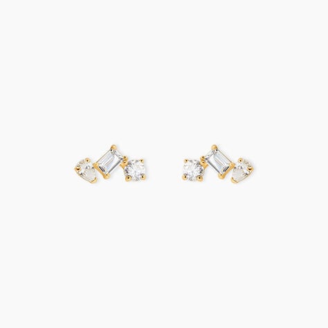 Boucles D'Oreilles Puces Diren&ccedil; Or Jaune Oxyde De Zirconium - Clous d'oreilles Femme | Histoire d&rsquo;Or