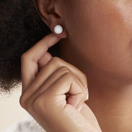 Boucles D'oreilles Puces Orbe Argent Blanc Céramique - Boucles d'oreilles fantaisie Femme | Histoire d’Or