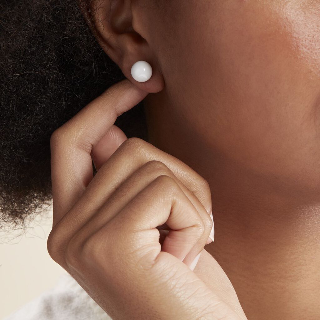 Boucles D'oreilles Puces Orbe Argent Blanc Céramique - Boucles d'oreilles fantaisie Femme | Histoire d’Or