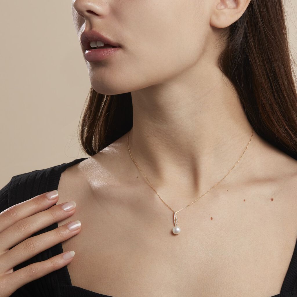 Collier Tesnimae Or Jaune Oxyde De Zirconium Et Perle De Culture - Colliers Femme | Histoire d’Or