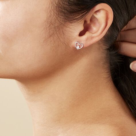 Boucles D'oreilles Puces Argent Blanc Sabino Oxydes De Zirconium - Boucles d'Oreilles Coeur Femme | Histoire d’Or